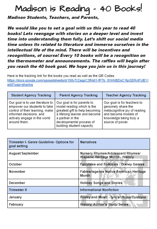  40 Books a Year Reading Challenge for Students, Parents and Staff!